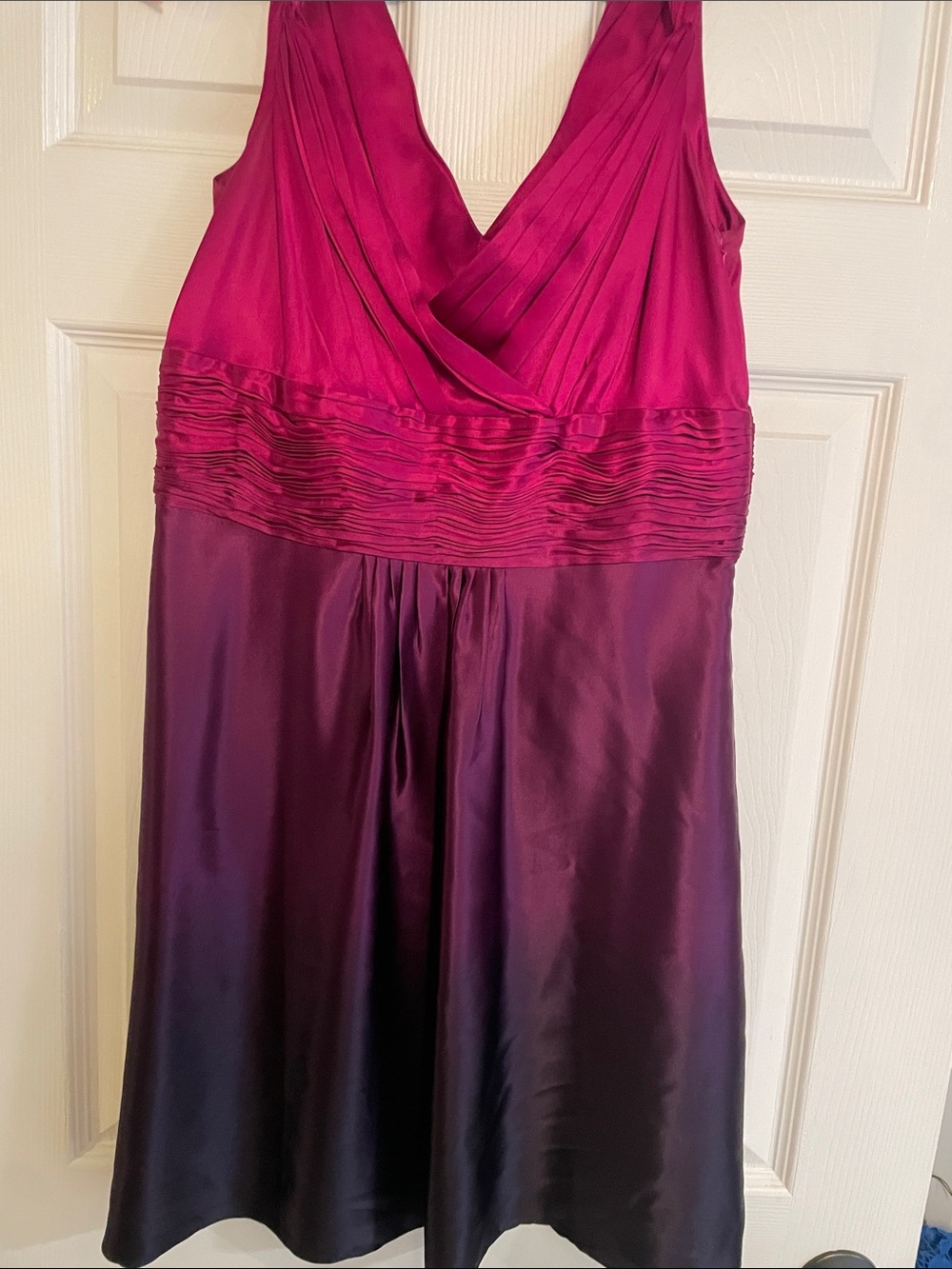 Ann Taylor Fuchsia Satin Wrap-Style V-Neck Dress